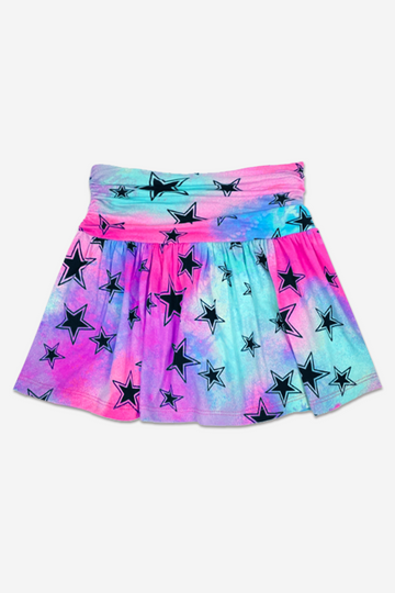Simply Soft Shirred Waist Skort - Aqua Pink Tie Dye Stars