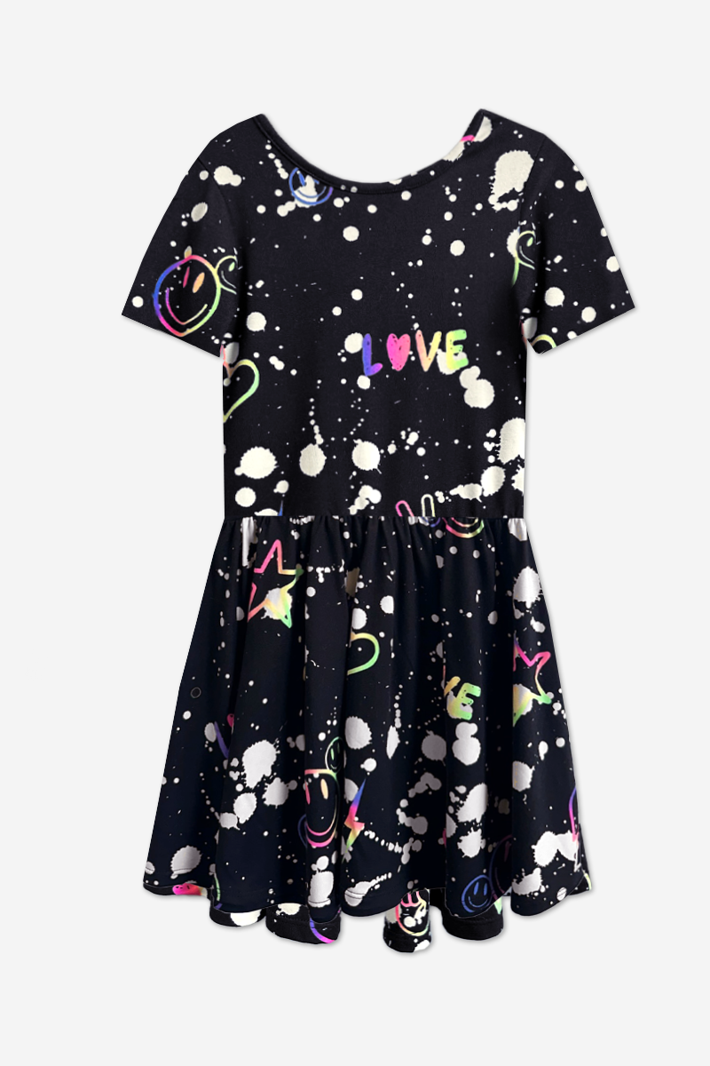 Simply Soft Short Sleeve Scoop Back Be Happy Dress - Bleached Ombre Splatter