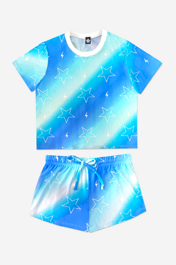 Simply Soft Short Sleeve Easy Tee & Dolphin Short - Ombré Blue Stars