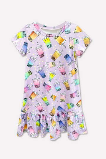 Simply Soft Short Sleeve Ruffle Nightgown - Lilac Rainbow Boba