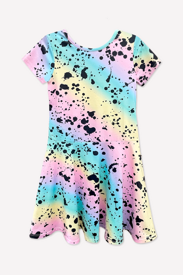 Simply Soft Short Sleeve Skater Dress - Pastel Gradient Splatter
