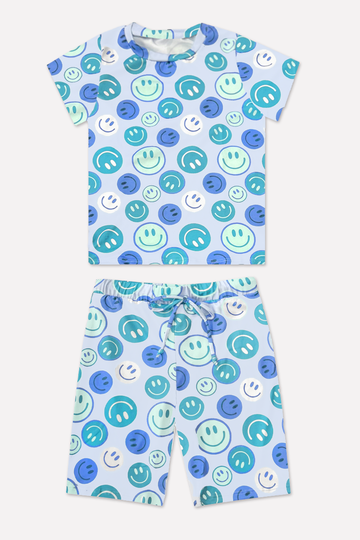 Simply Soft Short Sleeve Tee & Lounge Short - Blue Teal Smiley