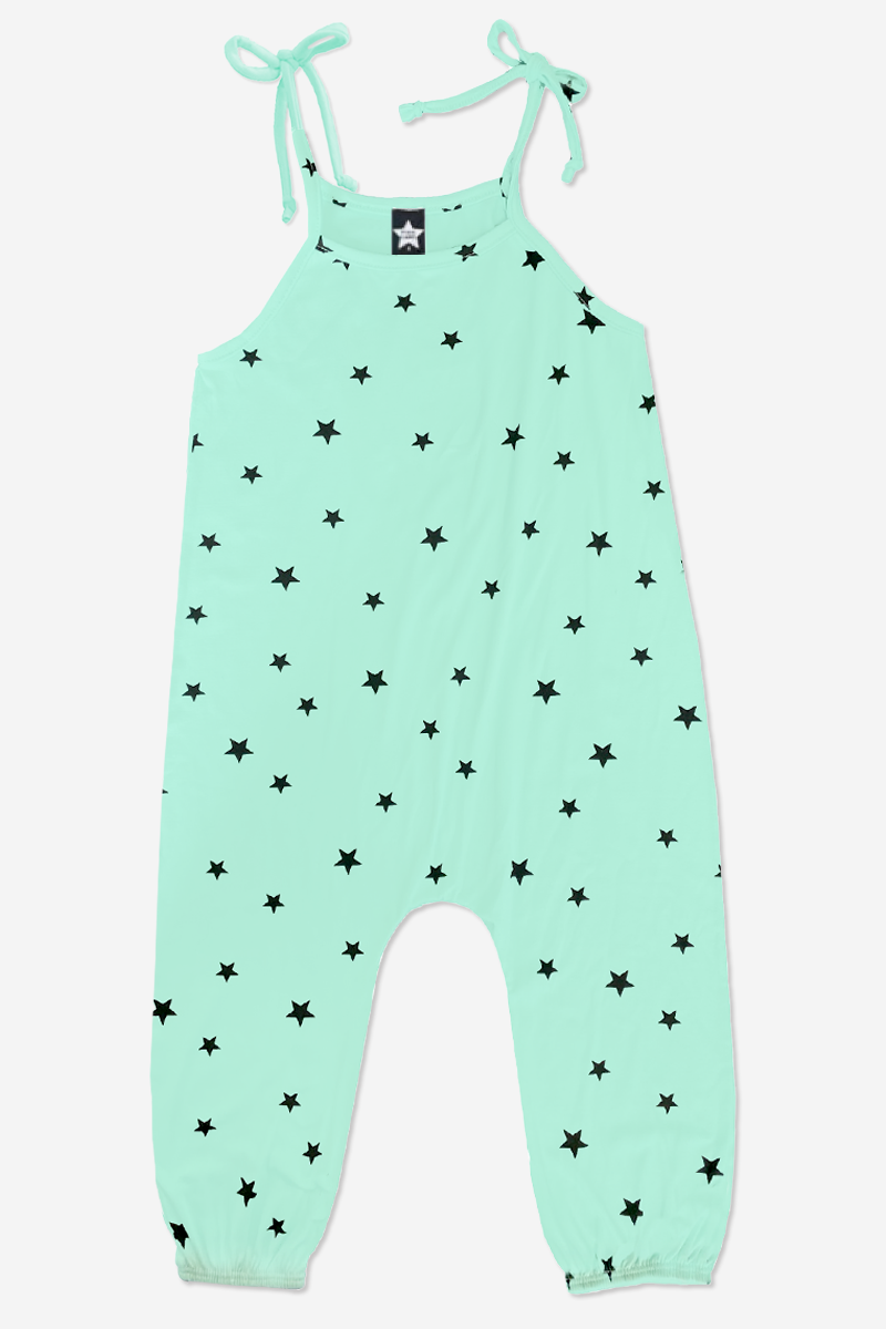 Simply Soft Strappy Baby Jumpsuit - Ice Mint Black Stars
