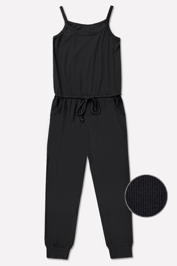 Ribbed Modal Strappy Jumpsuit - Black