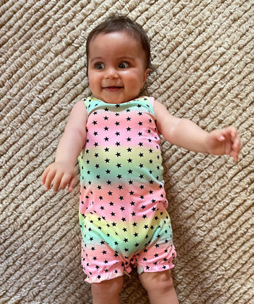 Simply Soft Tank Snap Romper - Washed Neon Pastel Stars
