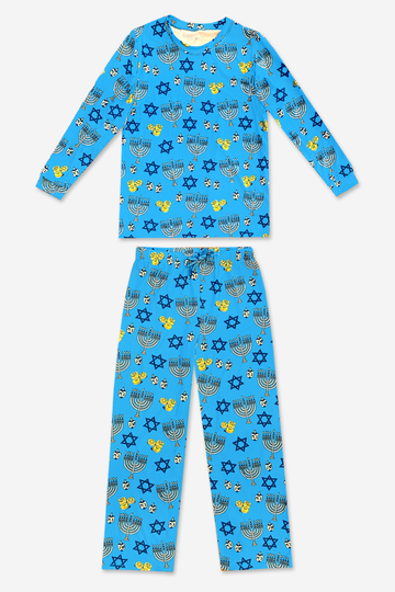 Simply Soft Long Sleeve Top & Karate Pant - Blue Gold Hannukah