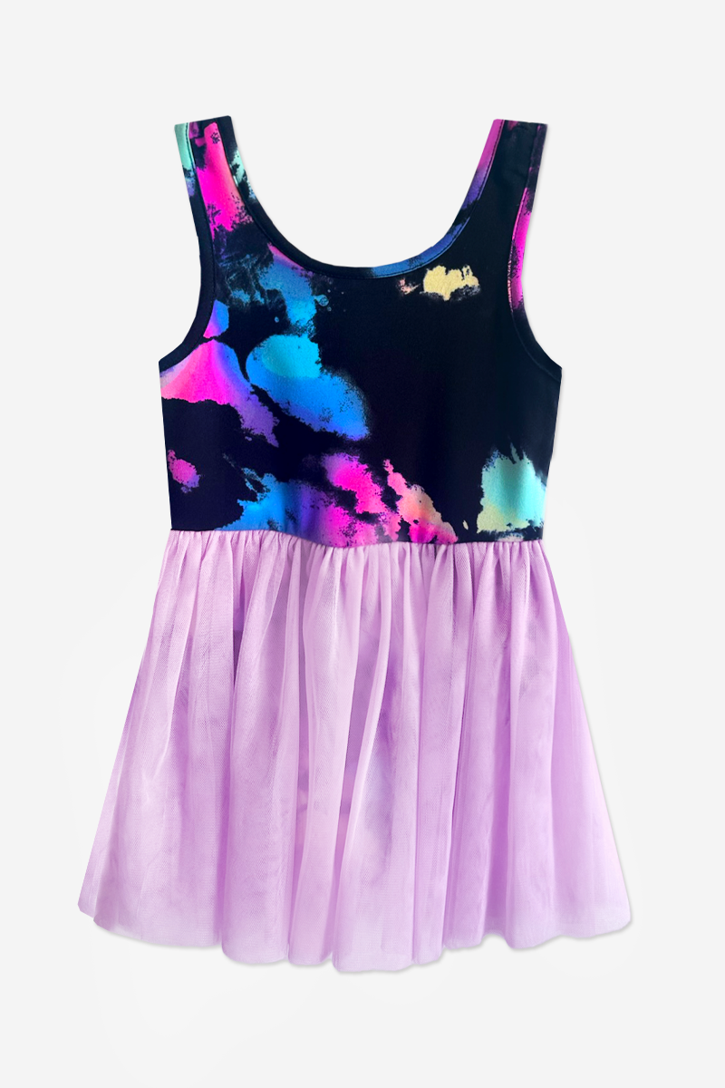 Simply Soft Tank Tulle Leotard - Black Pink Bleach Tie Dye