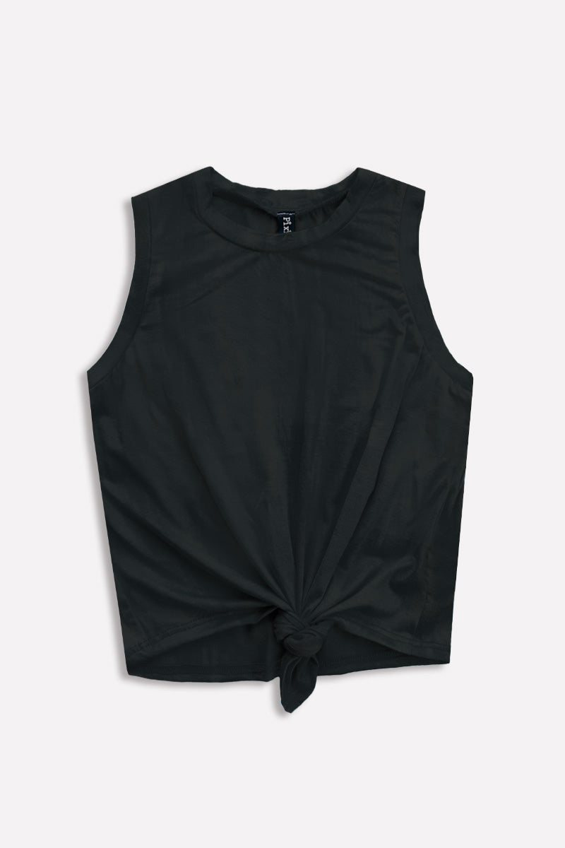 Simply Soft Sleeveless Tie Front Tank - Black