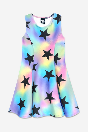 Sleeveless Twirl Dress - Holo Black Stars