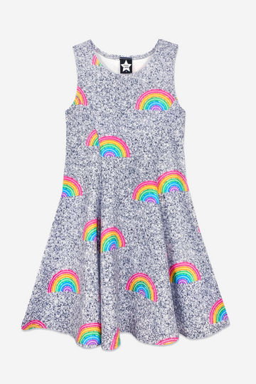 Sleeveless Twirl Dress - Silver Glitter Rainbows