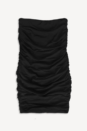 Strapless Mesh Ruched Dress - Black
