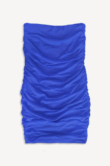 Strapless Mesh Ruched Dress - Royal Blue