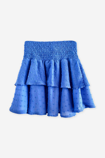 Swiss Dot Chiffon Smocked Double Ruffle Skirt - Cornflower Blue