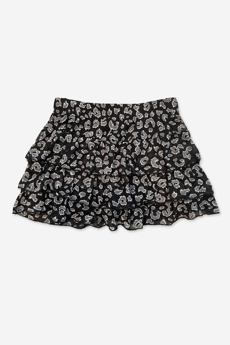 Tiered Mesh Skirt - Black Grey Leopard