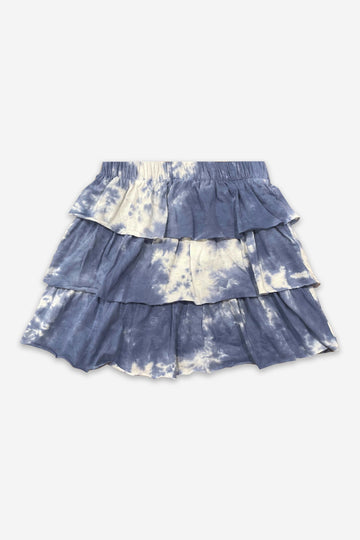 Triple Ruffle Skirt - Denim Skies Tie Dye Washed Cotton