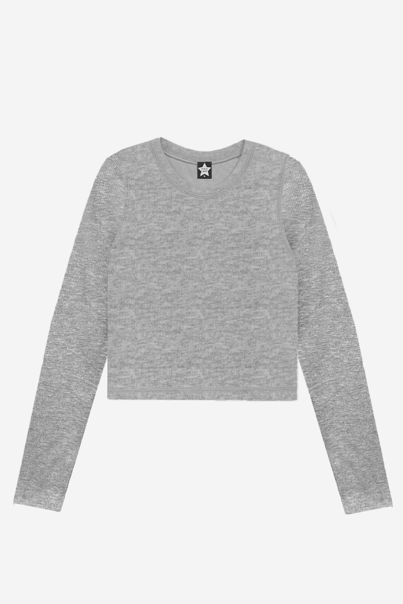 Ultra-Soft Ribbed Long Sleeve Fitted Tee - Heather Grey