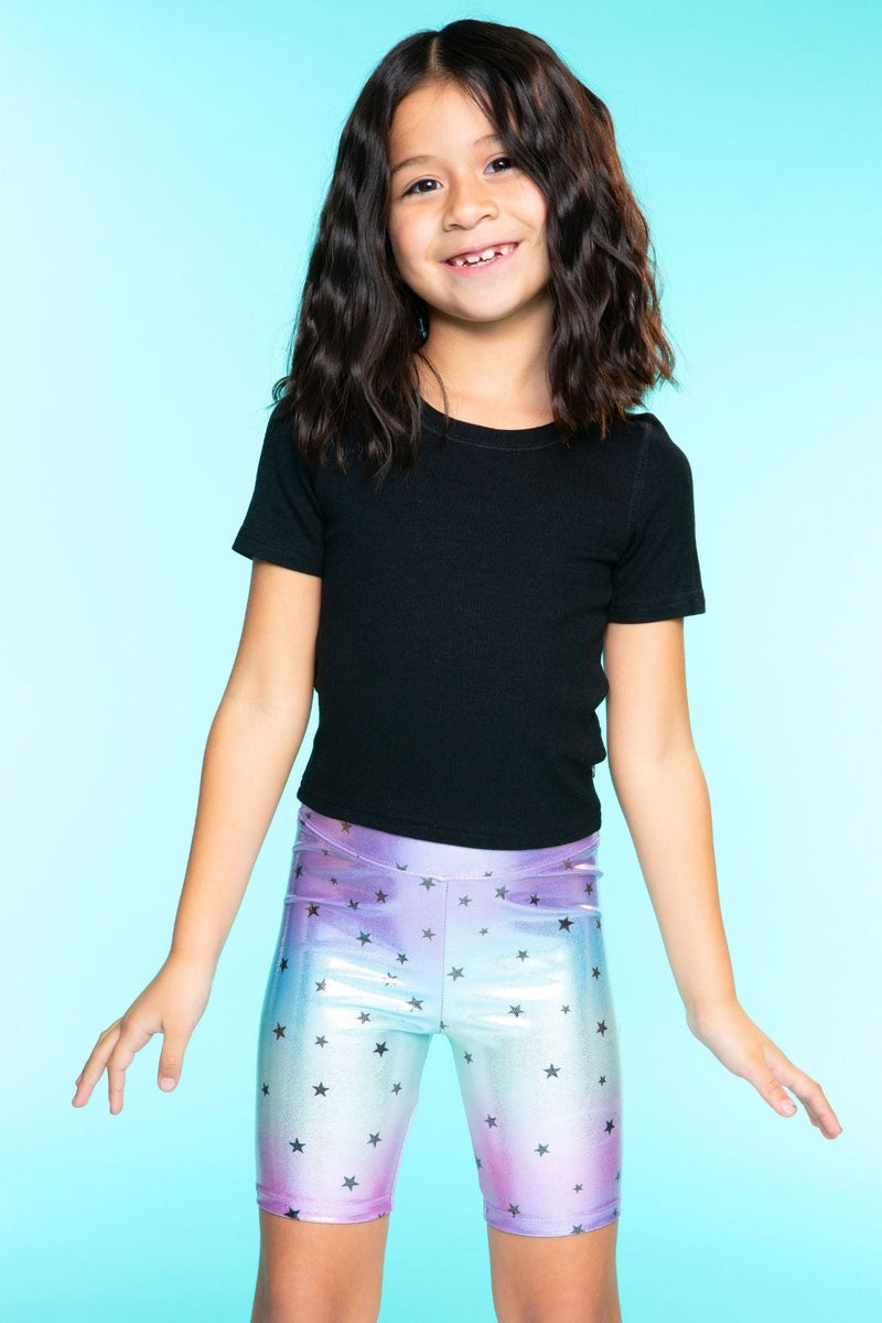 High Shine Biker Short - Glitter Rainbow Stars - Image 2