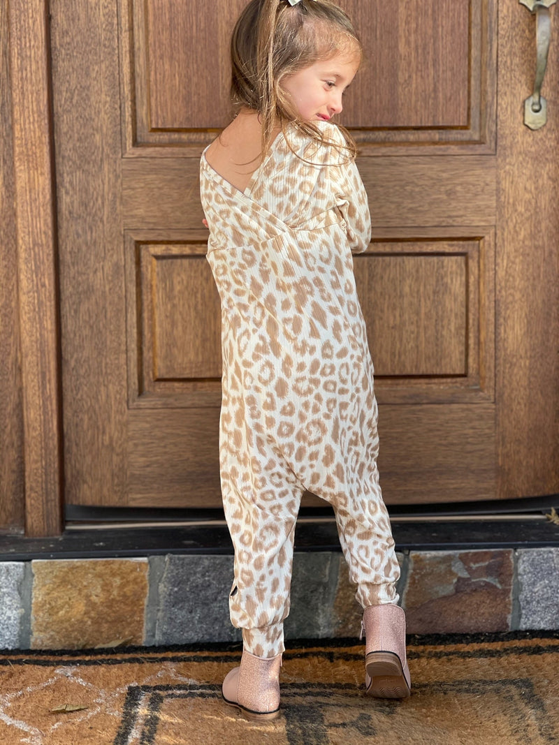 Baby Doll Long Sleeve Romper - Ivory Taupe Leopard