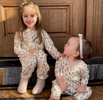 Baby Doll Long Sleeve Romper - Ivory Taupe Leopard