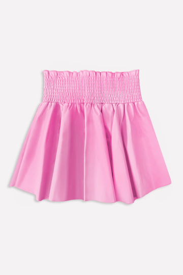 Vegan Leather Smocked Skater Skirt - Candy Pink