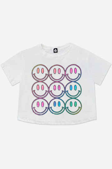 Washed Cotton Drop Shoulder Tee - Ivory Rainbow Smiley