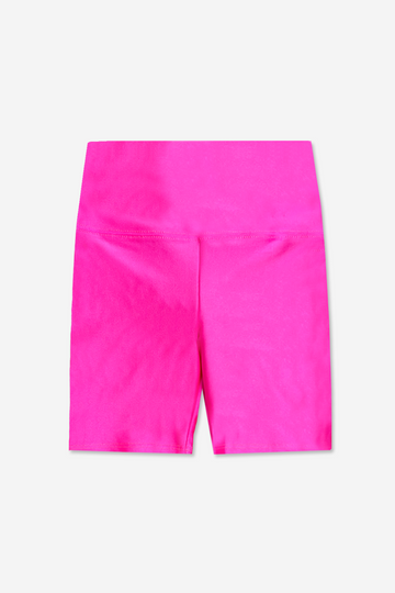 Women's High Shine Biker Short - Neon Pink