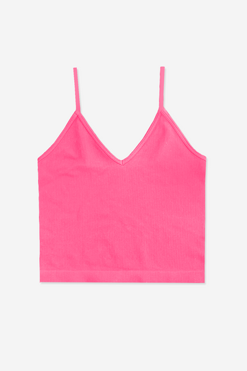 Women’s Seamless Ribbed V Neck Crop Top - Bubble Gum