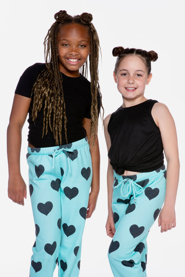 French Terry Cozy Sweatpant - Ice Mint Charcoal Hearts