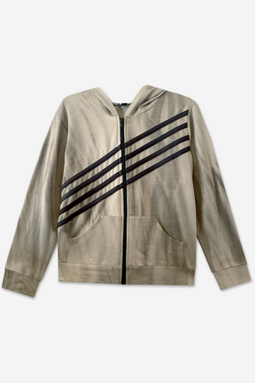Washed Cotton French Terry Zip Hoodie - Mocha Black Stripes