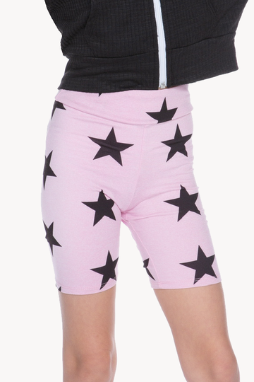Simply Soft Luxe Biker Short - Pink Black Stars