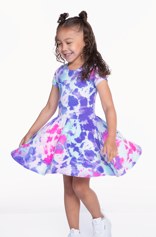 Simply Soft Short Sleeve Be Happy Dress - Spring Watercolor Tie Dye