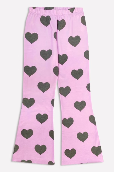 French Terry Flare Sweatpant - Pink Lilac Charcoal Hearts