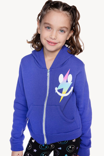 French Terry Heavyweight Easy Zip Hoodie - Blue Purple Smiley Bolt