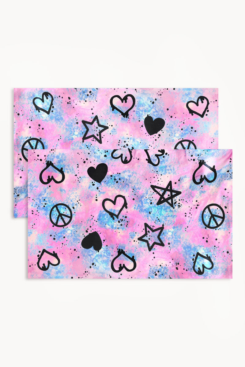 Pillowcases - Pink Blue Watercolor Graffiti
