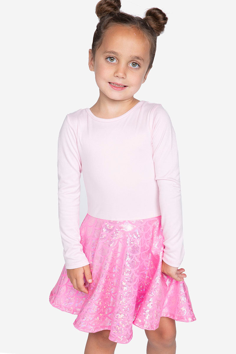 Simply Soft Long Sleeve Skater Dress - Pink Mermaid Glitter