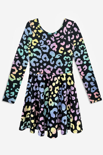 Simply Soft Long Sleeve Skater Dress - Pastel Ombre Leopard