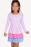 Simply Soft Long Sleeve Triple Ruffle Skirt Dress - Lavender Shimmer Colorblock
