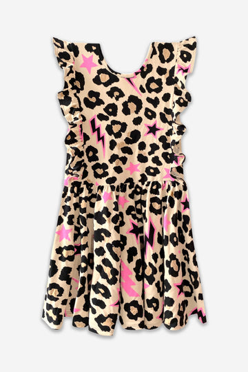 Simply Soft Ruffle Be Happy Dress - Leopard Bolt Star
