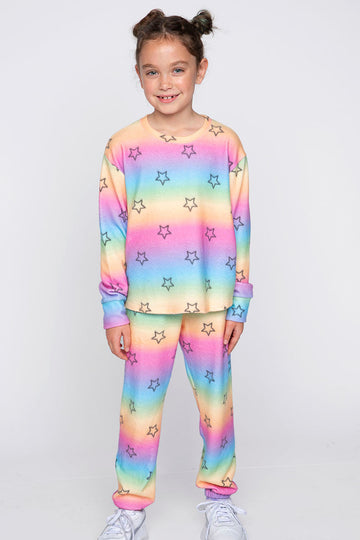 Brushed Hacci Cozy Sweatpant - Rainbow Ombre Stars