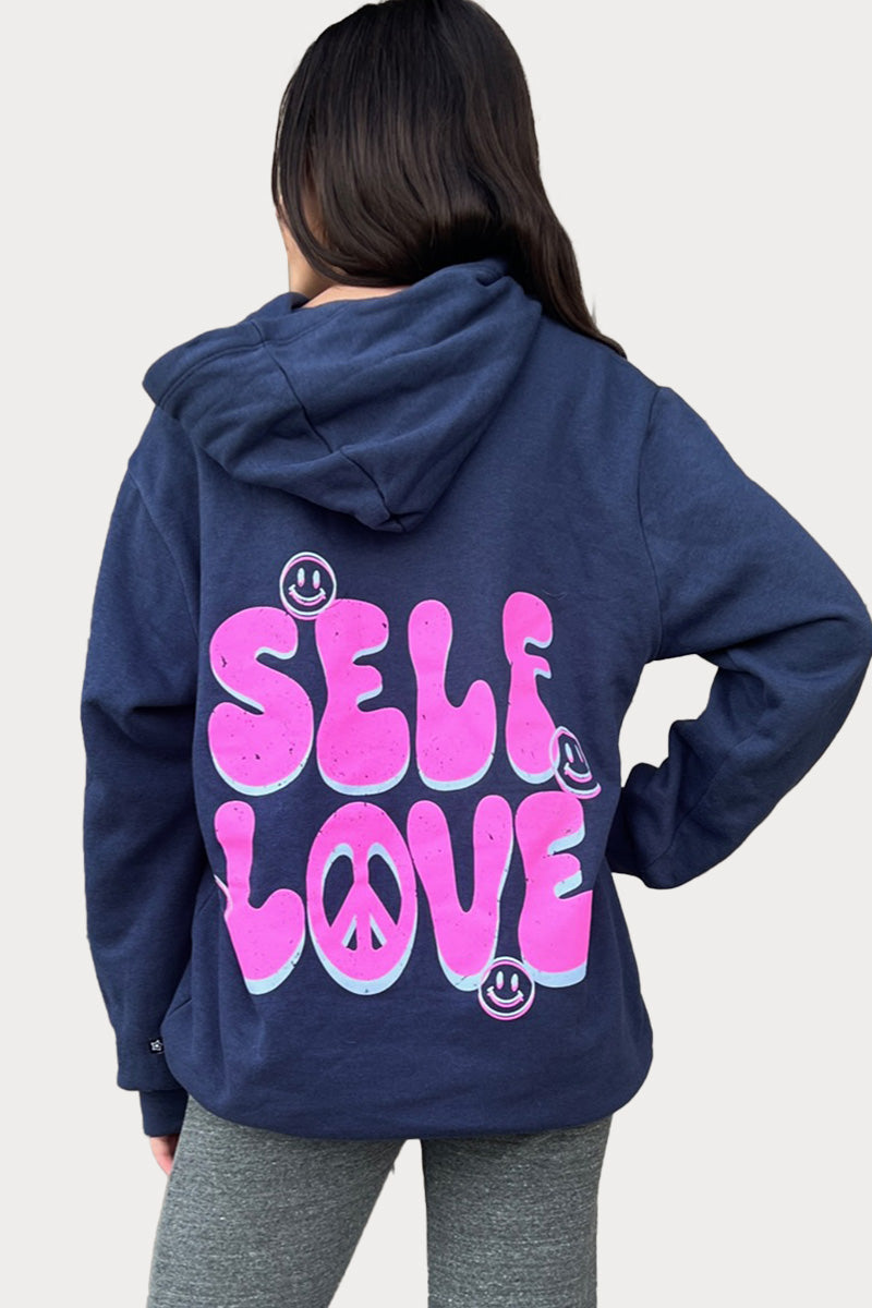 French Terry Heavyweight Over-Sized Long Sleeve Hoodie - Navy Self Love